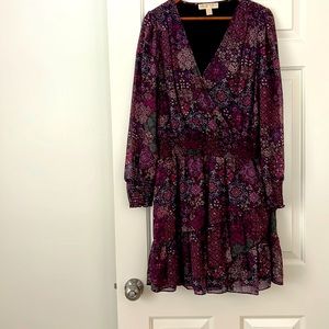 Michael Kors black/purple cinched waist dress